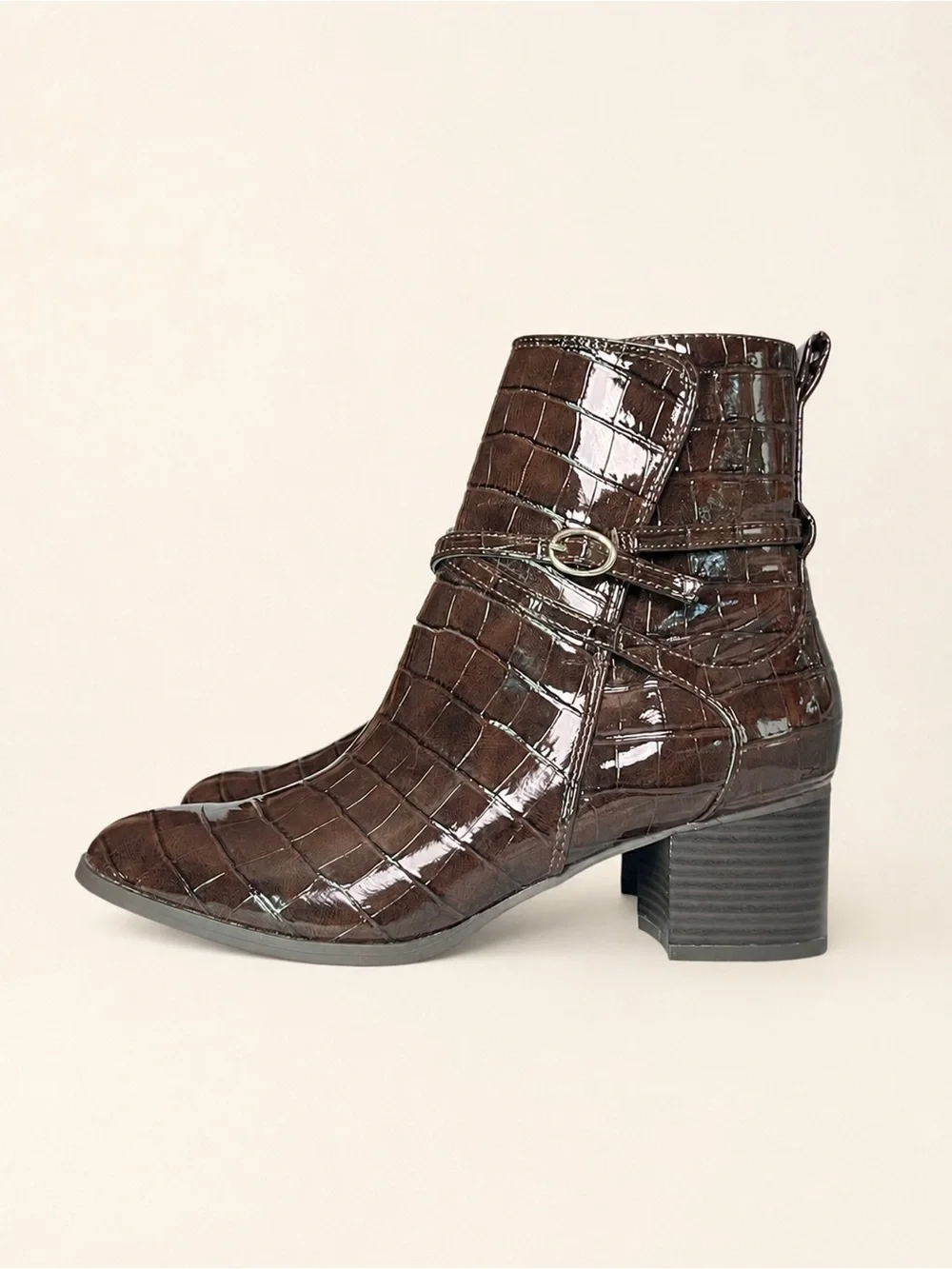 🐊🤎 Anne Klein Size 8 Makanda Croc-Effect Moto Booties | NWOT